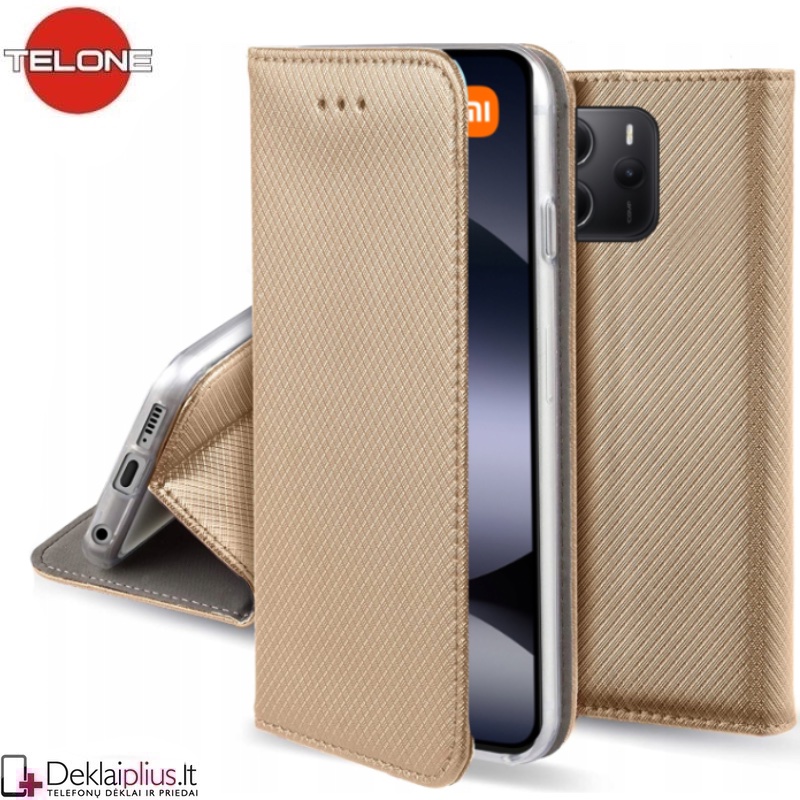 Telone atverčiamas dėklas - auksinės spalvos (Xiaomi Redmi Note 14 5G) Telone atverčiamas dėklas - auksinės spalvos (Xiaomi Redmi Note 14 5G)